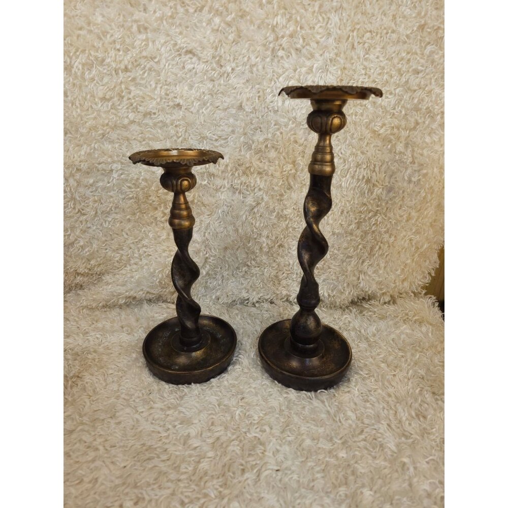 Vintage Pair of Barley Twist Brass/Bronze Candlesticks
